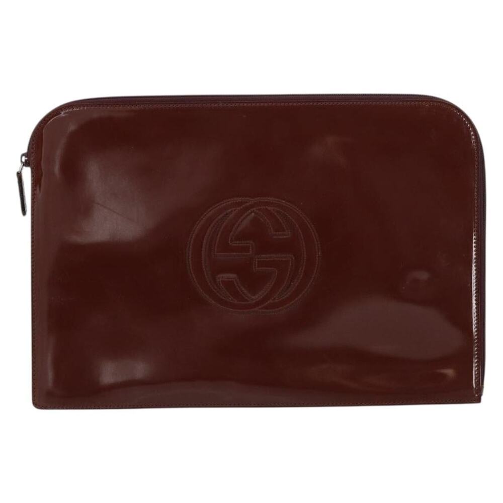 Gucci Patent Leather Clutch Bag Brown